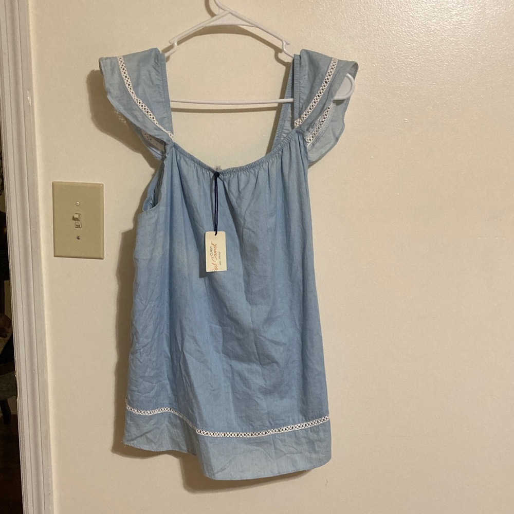 Red camel Blue Sleeveless Top with Lace Trim 1x NWT - Picture 1 of 1